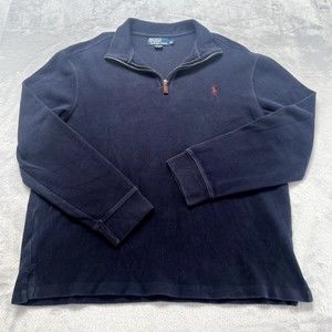 Polo‎ Ralph Lauren Sweater Mens XL Navy Blue 1/4 Zip Pullover Collared Mock Neck